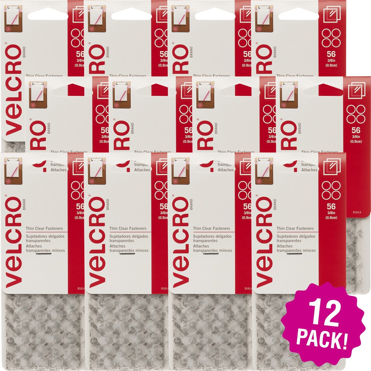 Multipack of 12 - VELCRO(R) Brand Thin Fasteners Dots .375" 56/Pkg-Clear